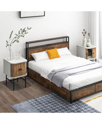 Set of 2 Nightstand Compact Modern End Side Table w/ Sliding Doors