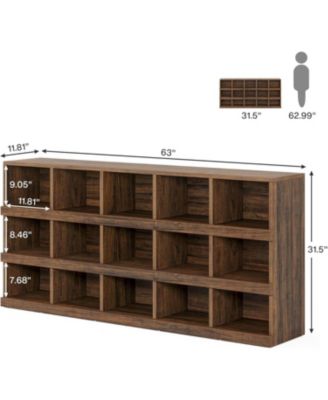 63-Inch Farmhouse Console Table, 15-Cube Narrow Entryway Table, 4-Tier Wood Behind Couch Sofa Table, All Wood Hallway Table with Storage for Entryway, Foyer, Living Room