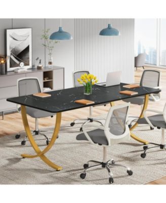 Executive Desk, Large Office Desk, Modern Computer Desk Conference Table Meeting Room Table, Business Furniture, Black and Gold