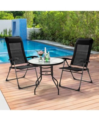 2 Pieces Portable Patio Folding Dining Chairs with Headrests Adjust