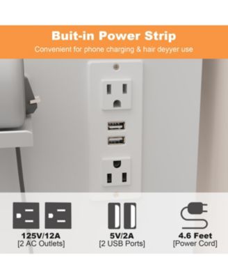 5-Drawers White Makeup Vanity Sets Dressing Table Sets With Stool, LED Lighted Mirror, Power Strip and Hair Dryer Holder