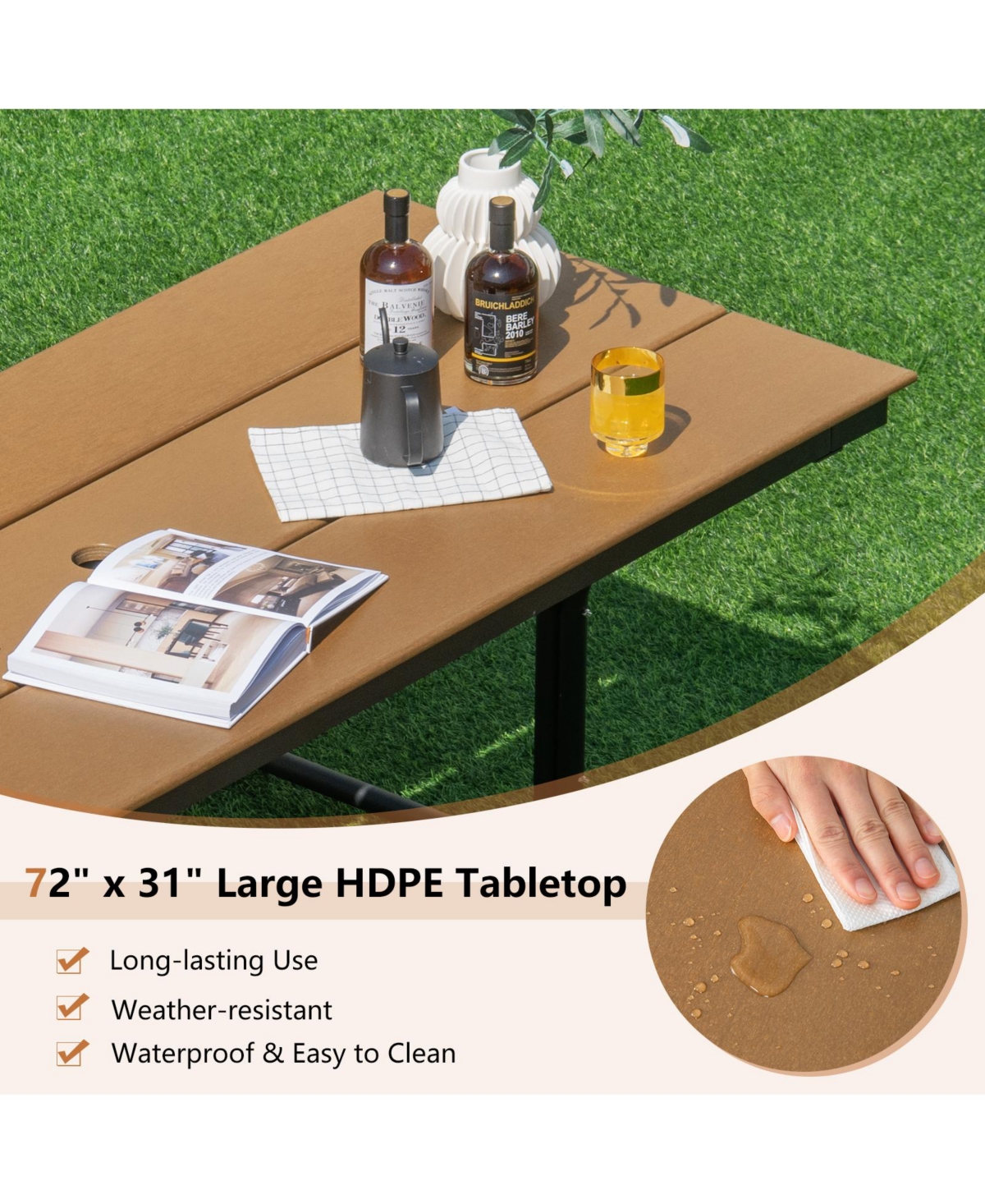 Skonyon 6 Feet Outdoor Picnic Table Bench Set for 6-8 People