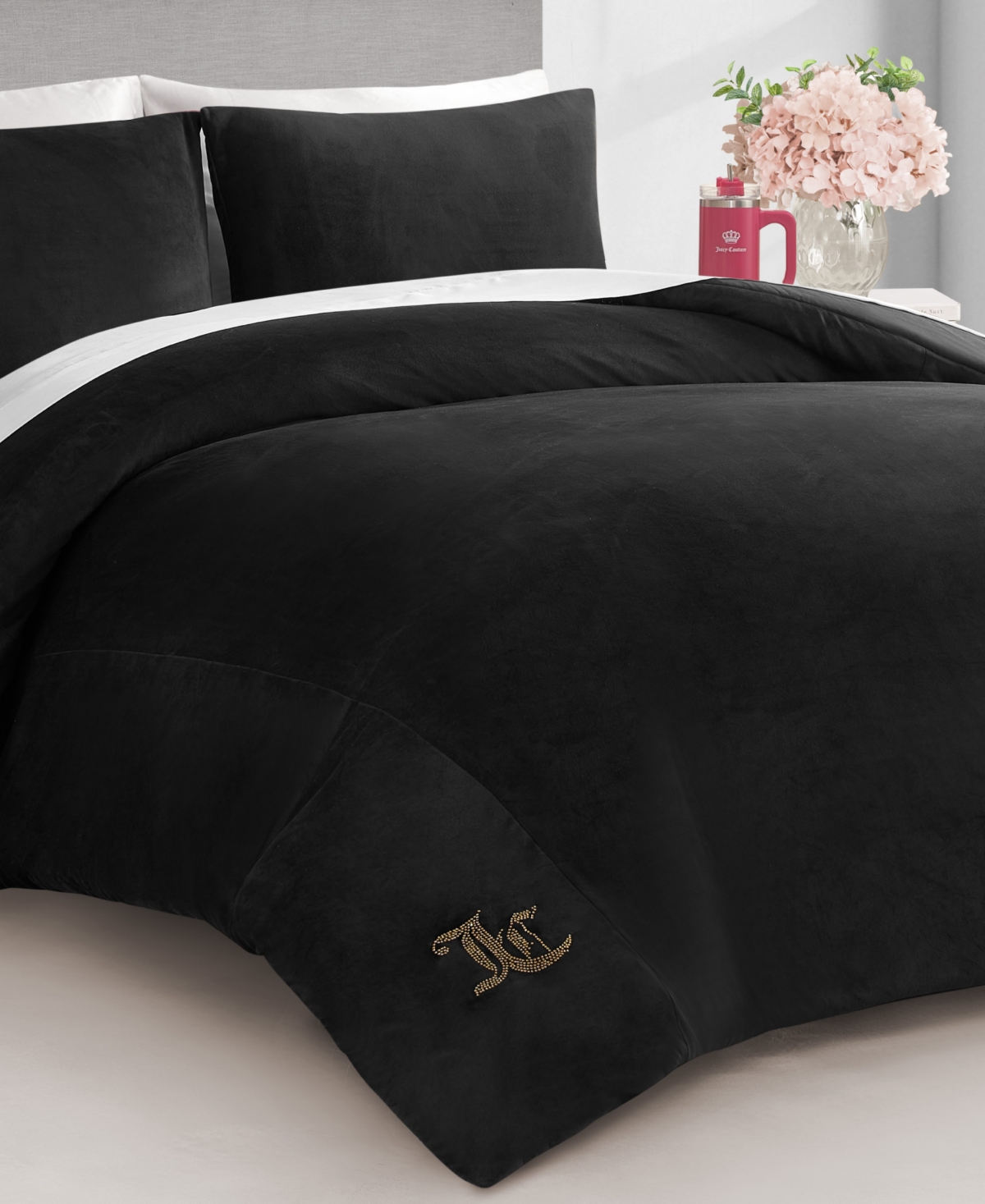 Shop Juicy Couture Velour 3-pc. Comforter Set, Full/queen In Black