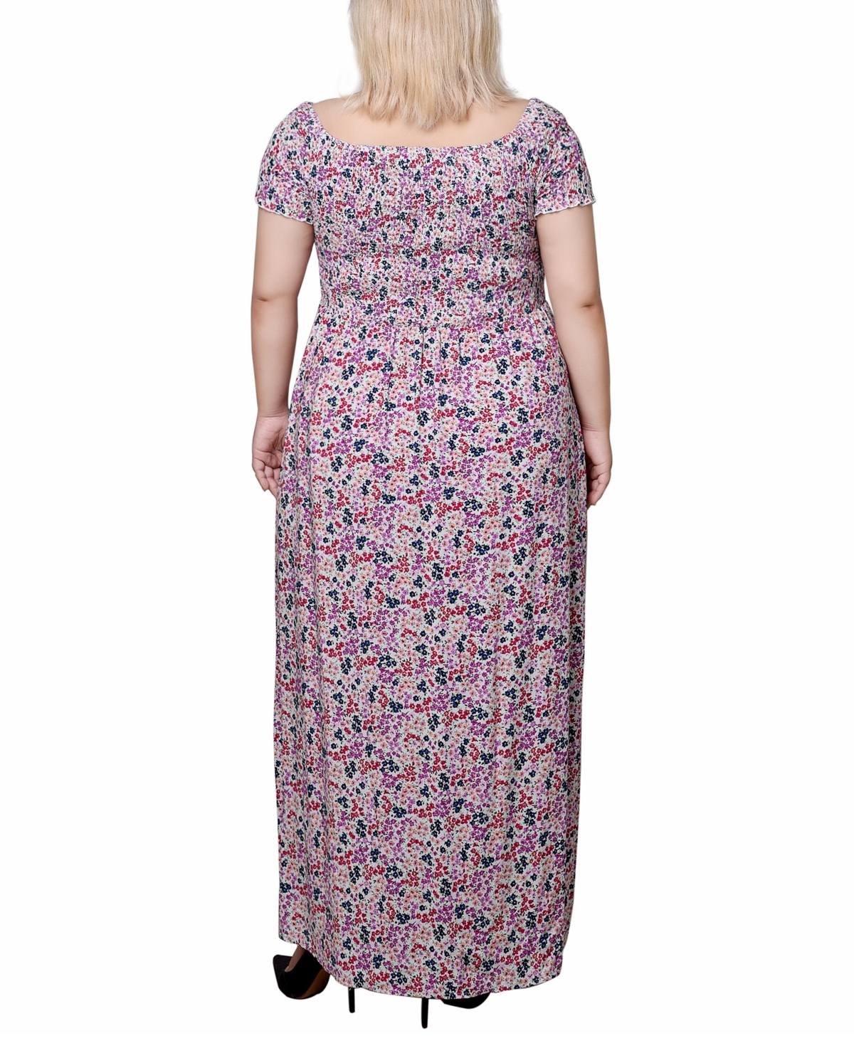 Shop Ny Collection Plus Size Smocked Bodice Maxi Dress In Ivory Ditsy Floral