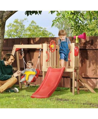 Wooden Swing Set – Durable Outdoor Playset for Kids with Swings, Slide, and Climbing Features for Backyard Fun