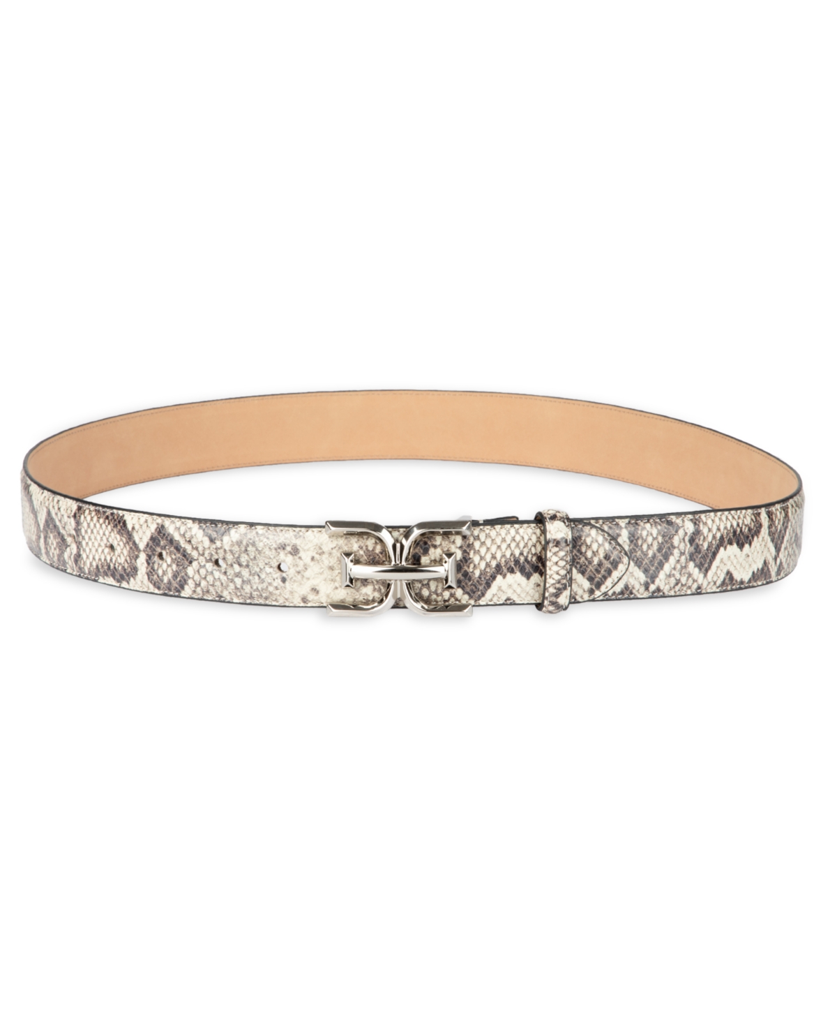 Shop Sam Edelman Women's Double-e Plaque Buckle Exotic Print Belt In Gray