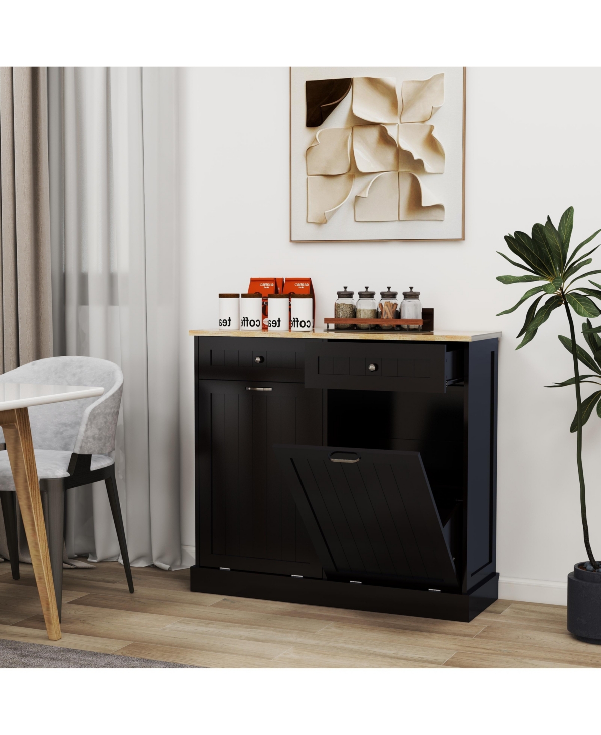 SlickblueKitchen Trash Cabinet - Two Drawers & Tilt-Out Trash Compartment - Black