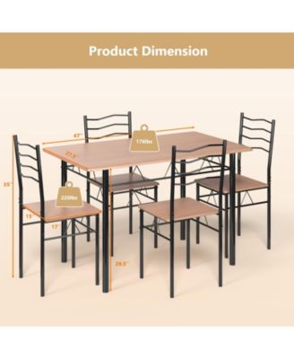 5 Pieces Wood Metal Dining Table Set with 4 Chairs