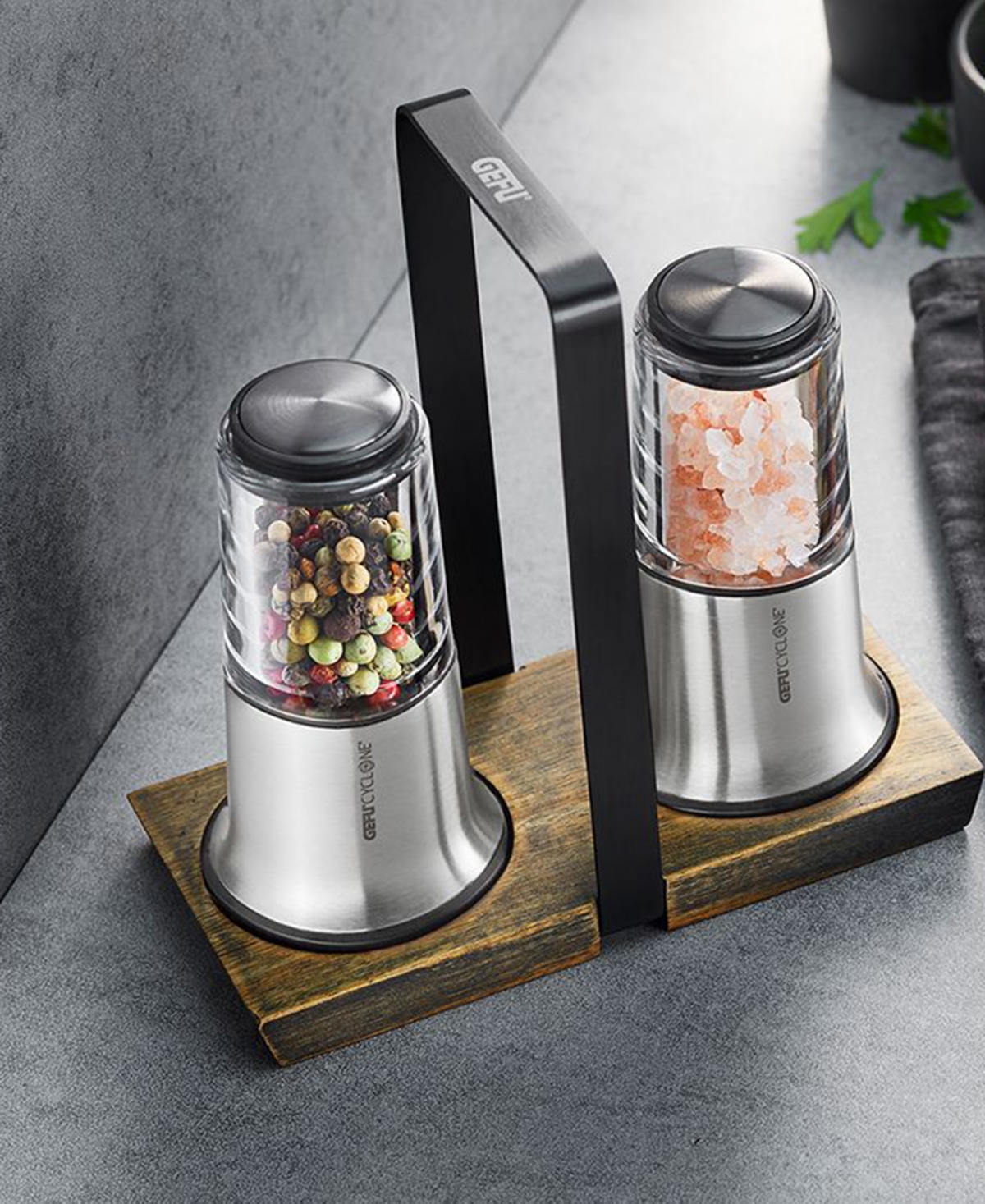 Gefu Stainless Steel With Ceramic Grinder Satin Finish Small Salt And Pepper Mill Set In Silver