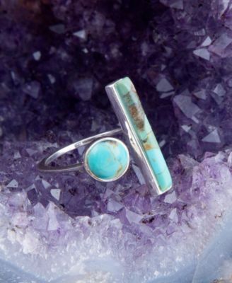 Open Genuine Blue Turquoise Sterling Silver Rectangle Ring