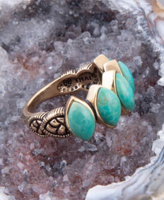 Multi Oval Genuine Green Turquoise Bronze Band Ring