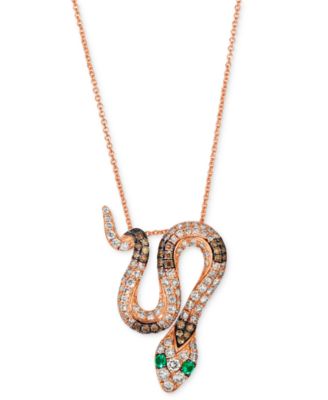 Le Vian - Costa Smeralda Emeralds (1/20 ct. t.w.) & Diamond (1 ct. t.w.) Snake Adjustable 20" Pendant Necklace in 14k Rose Gold