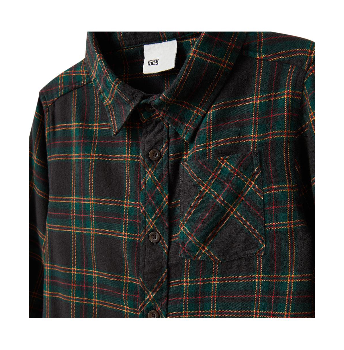 Cotton On Boys Little/Big Rugged Long Sleeve Shirt -pine tree green plaid