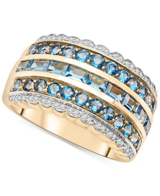 Macy's - London Blue Topaz (2-1/5 ct. t.w.) & Diamond (1/10 ct. t.w.) Multirow Statement Ring in 14k Gold-Plated Sterling Silver