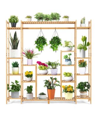 9-Tier Bamboo Plant Stand with Hanging Rack