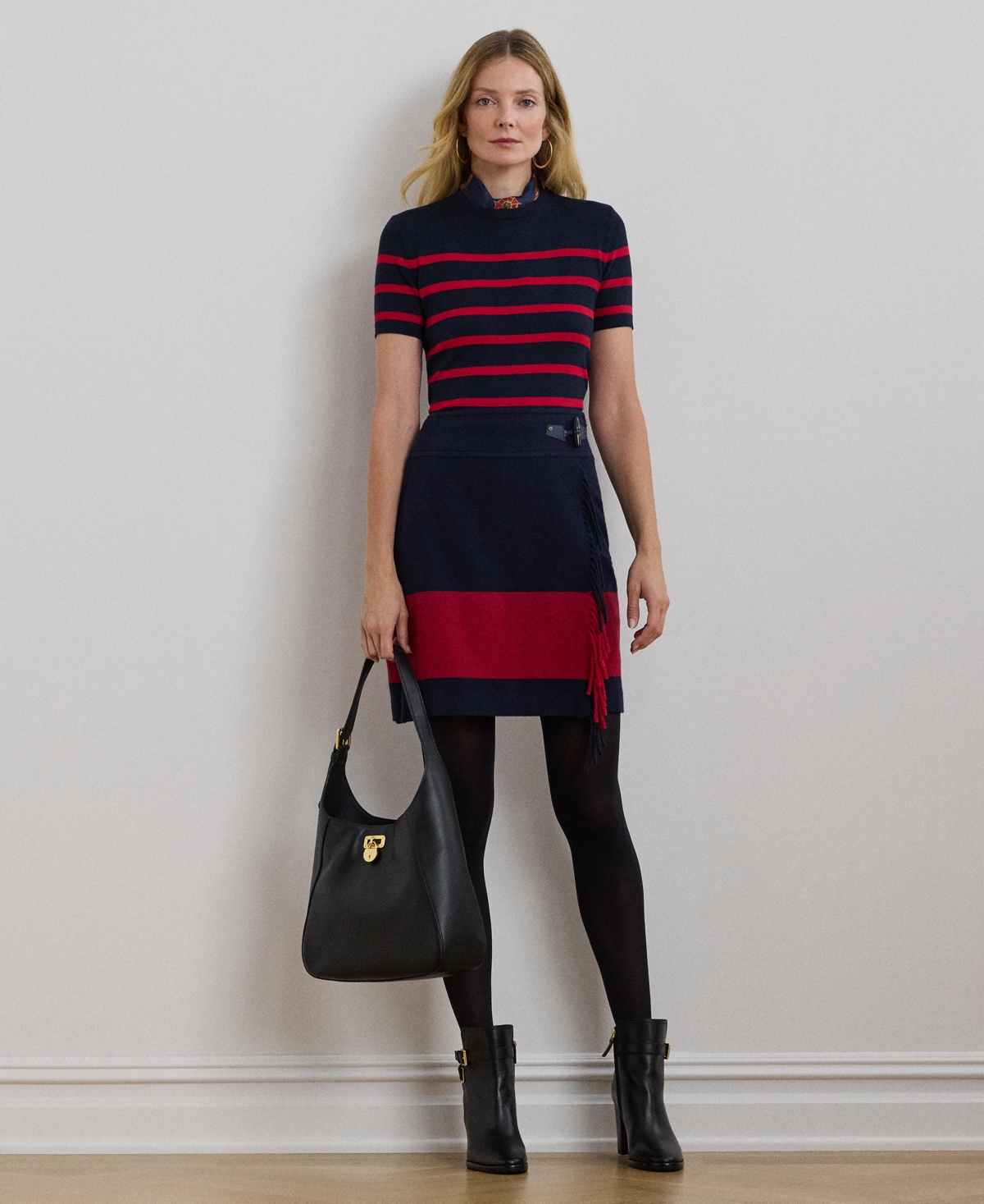 Lauren Ralph Lauren Women's Striped Short-Sleeve Sweater -festive Red