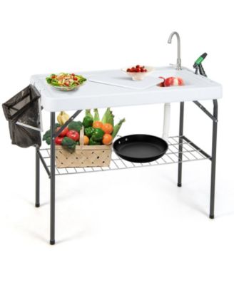 Portable Camping Fish Cleaning Table with Grid Rack and Faucet