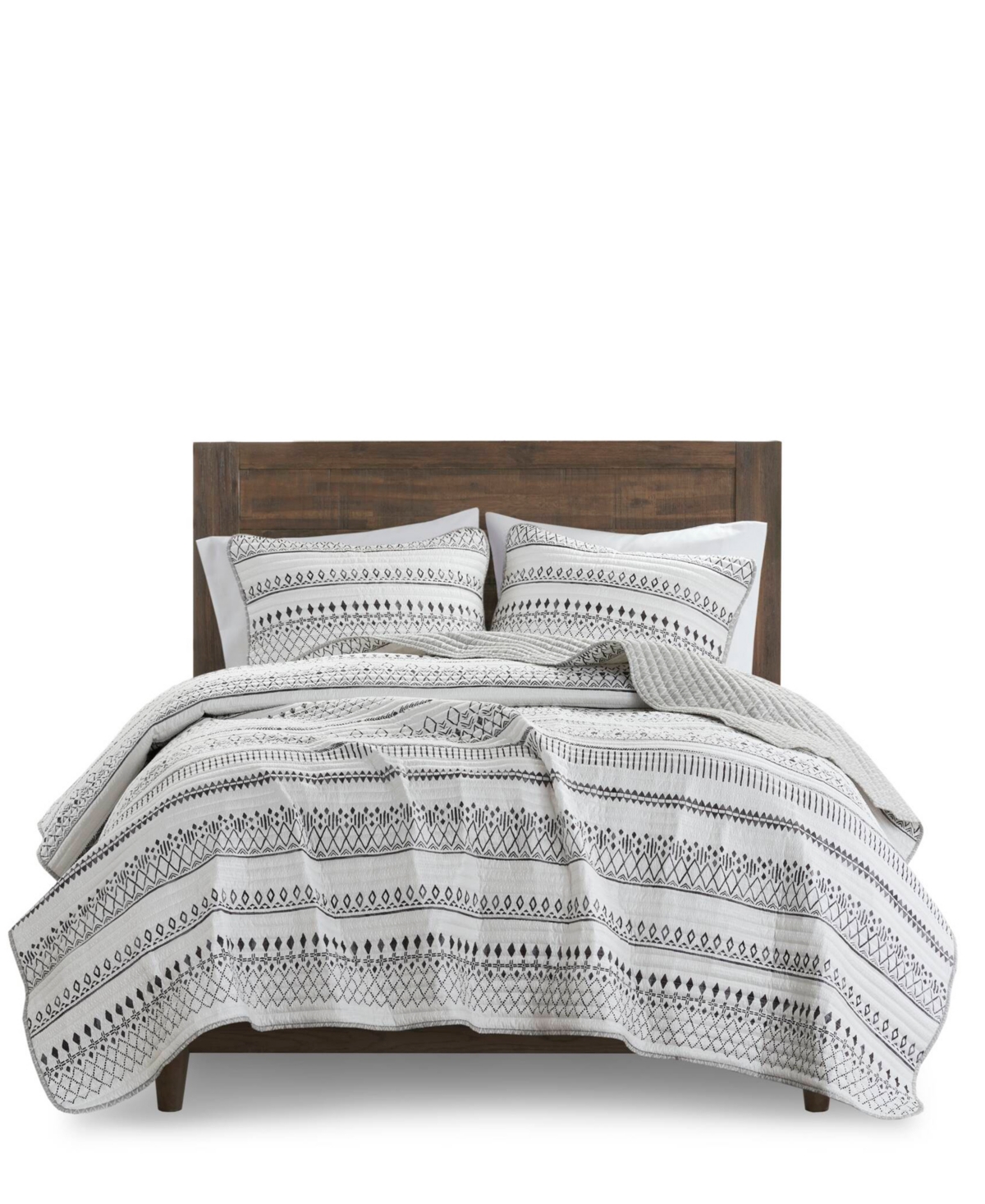 Madison Park Fraser 3 Piece Reversible Printed Microfiber Seersucker Quilt Set, -Black