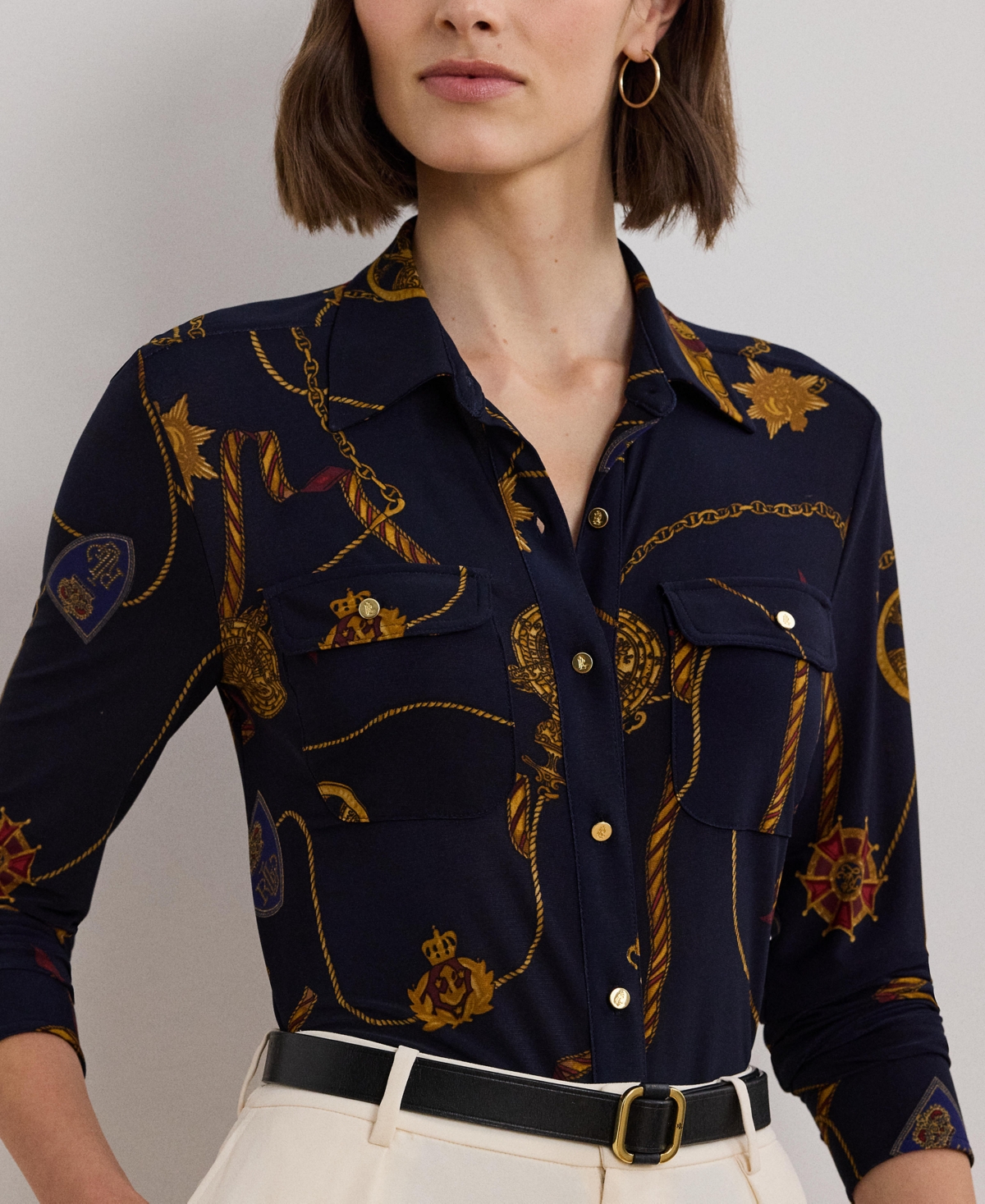Lauren Ralph Lauren Women's Slim-Fit Belting-Print Jersey Shirt