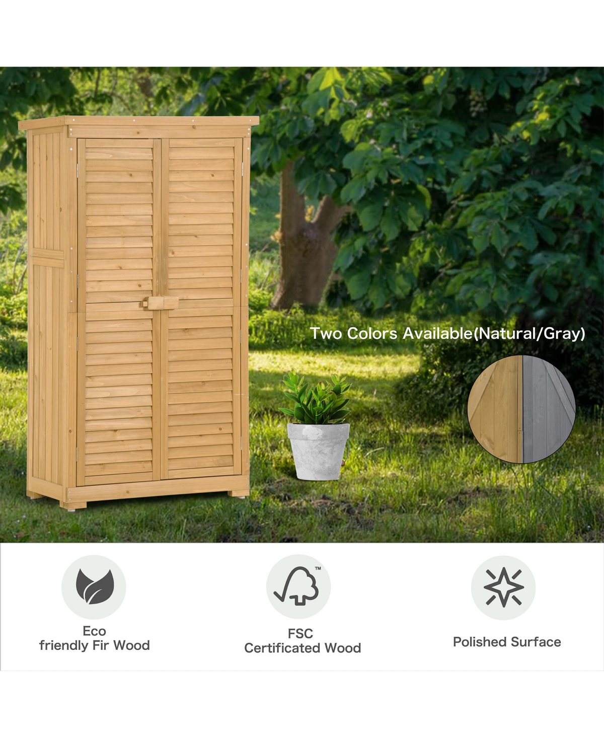 Slickblue Wooden Garden Shed 3-tier Patio Storage Cabinet Outdoor Organizer Wooden Lockers with Fir Wood