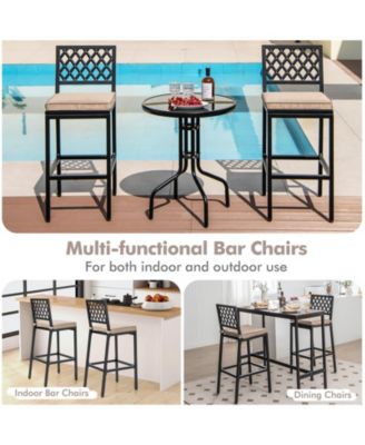 Set of 2 Patio Bar Chairs with Detachable Cushion and Footrest