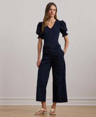 (取寄) ローレン ラルフローレン レディース リブ-ニット コットンブレンド エルボー-スリーブ ティー Lauren Ralph Lauren women Rib-Knit Cotton-Blend Rib-Knit Cotton-Blend Polo Sweater | Ralph Lauren