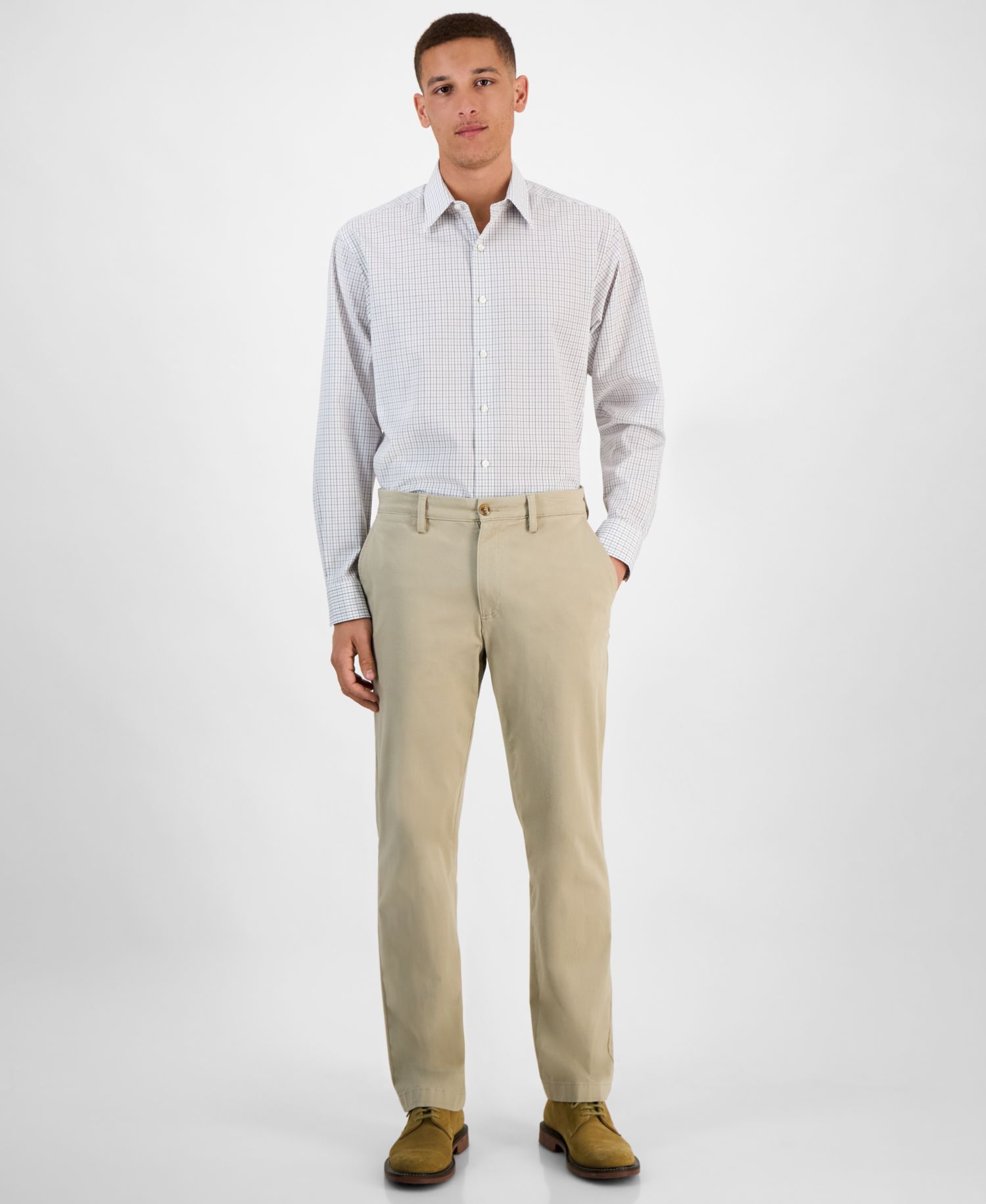 Men's Long Sleeve Button-Front Micro Check Dress Shirt