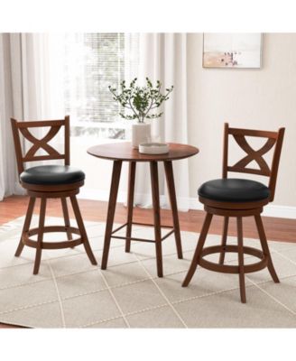2 Pieces Classic Counter Height Swivel Bar Stool Set with X-shaped Open Back