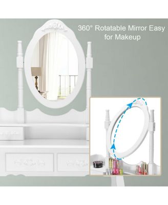 Vanity Table Set with Oval Mirror and 4 Drawers