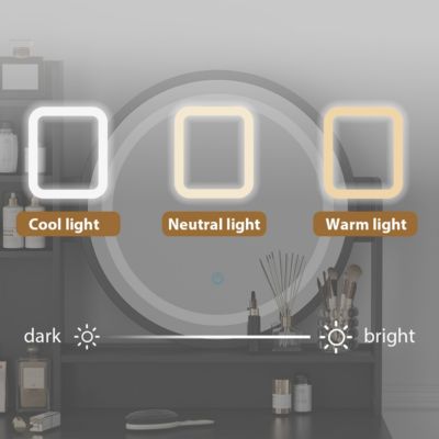 Light Mirror 5-Drawers Black Wood Makeup Vanity Set Dressing Desk