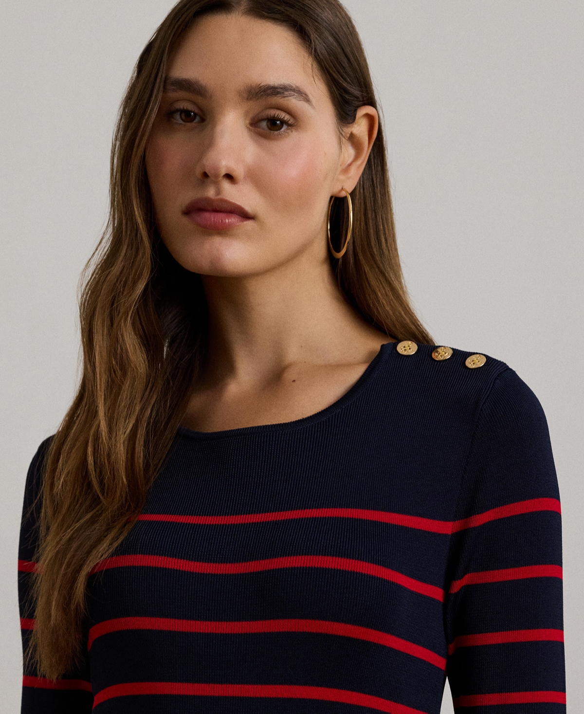 Lauren Ralph Lauren Women's Striped Button-Trim Midi Dress -festive Red