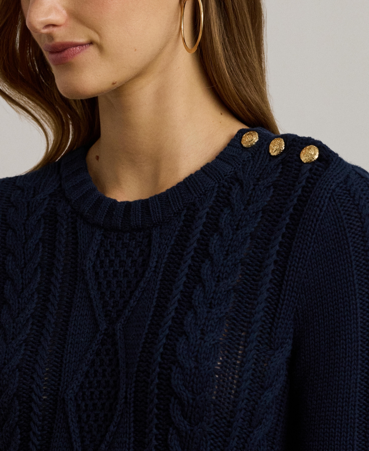 Lauren Ralph Lauren Women's Button-Trim Aran-Knit Sweater Dress