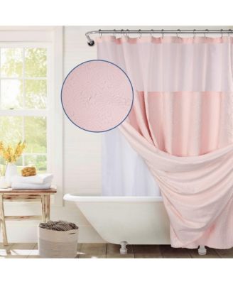 Starburst Water Repellent Crinkle Shower Curtain with Snap-in Liner and Hooks Set, 71"X72"