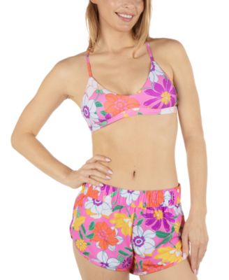 Juniors Printed Strappy Tie Back Bikini Top Daisy Delight Dolphin Shorts