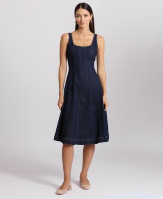 Avec Les Filles - Women's Paneled Denim Fit & Flare Dress