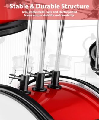 3-Piece Kids Drum Set with Adjustable Stool, Bass Pedal & Cymbal – Realistic Junior Drum Kit for Ages 3+