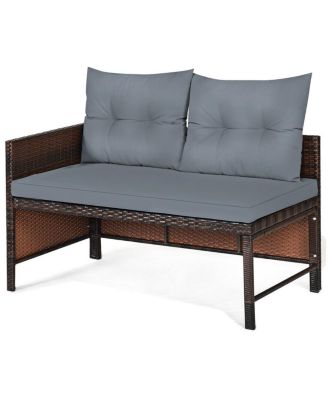 3 Pieces Outdoor Patio Corner Rattan Sofa Set-Grey