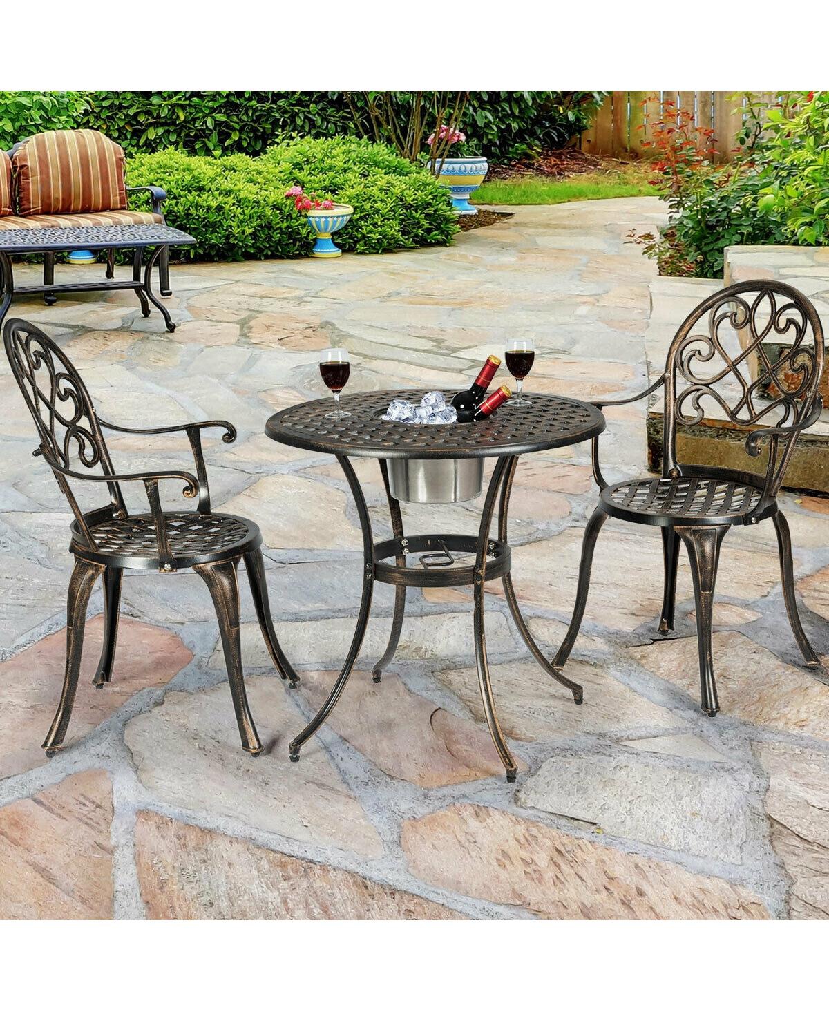 Sugift 3 Pieces Outdoor Set Patio Bistro with Attached Removable Ice Bucket