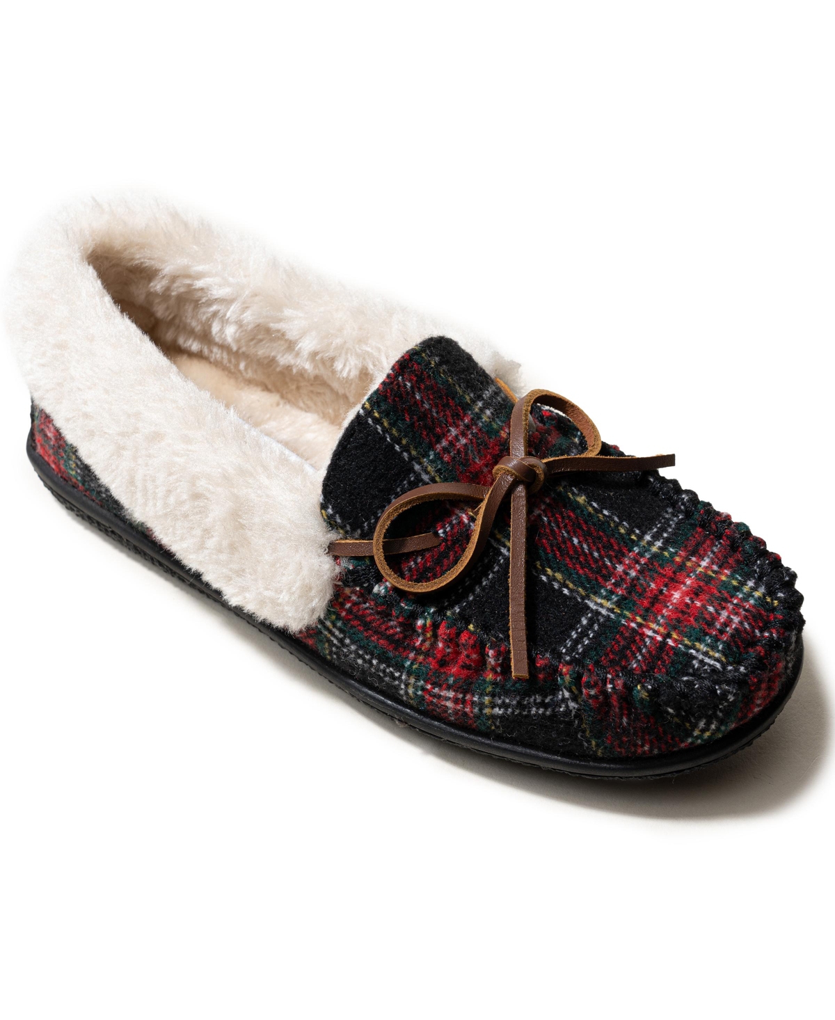 Women's Camp Collar Moc Slipper - Black tartan plaid