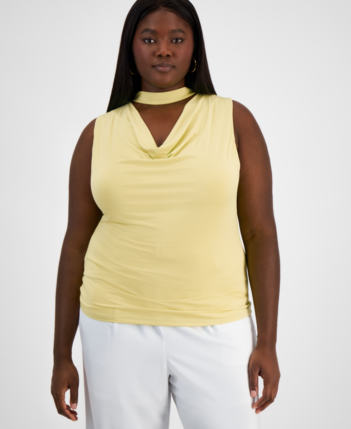 BAR III BAR II PLUS SIZE COWL-NECK CUTOUT SLEEVELESS TOP, EXCLUSIVELY AT MACY'S 
