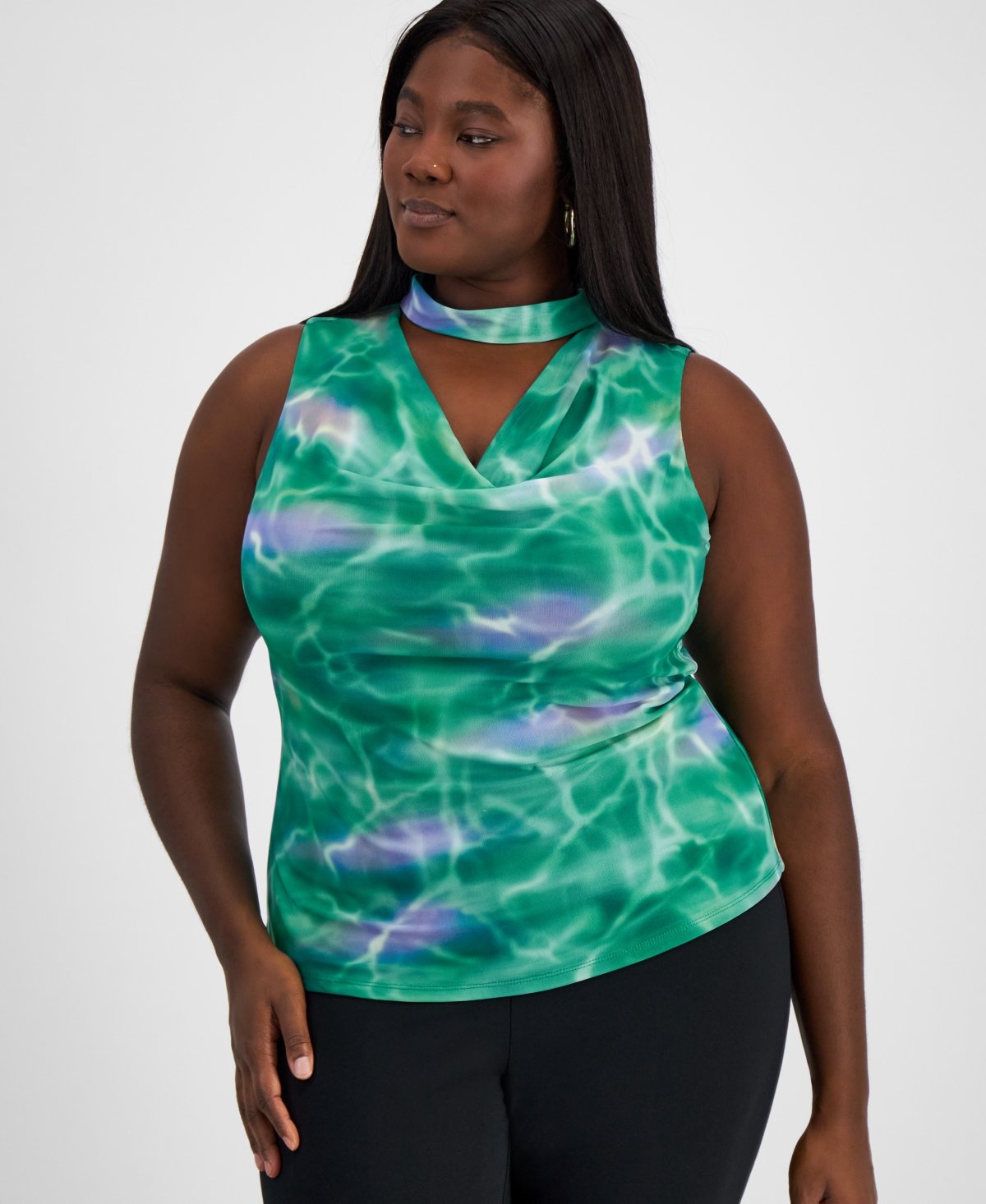 BAR III BAR II PLUS SIZE COWL-NECK CUTOUT SLEEVELESS TOP, EXCLUSIVELY AT MACY'S 