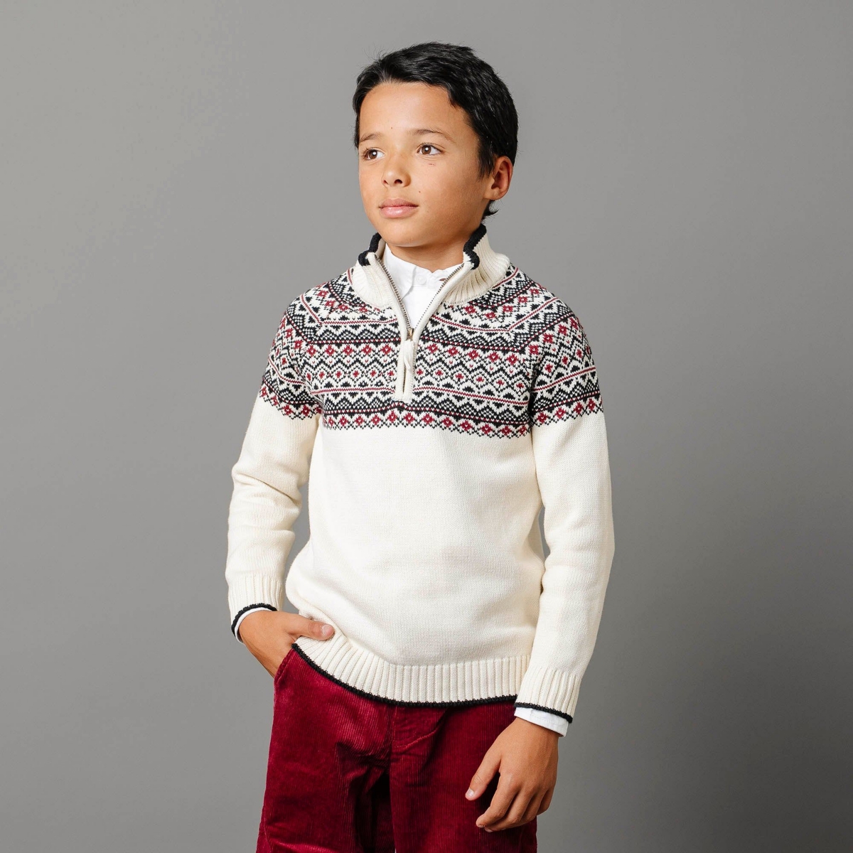 Hope & Henry Boys Organic Long Sleeve Half Zip Raglan Ski Sweater