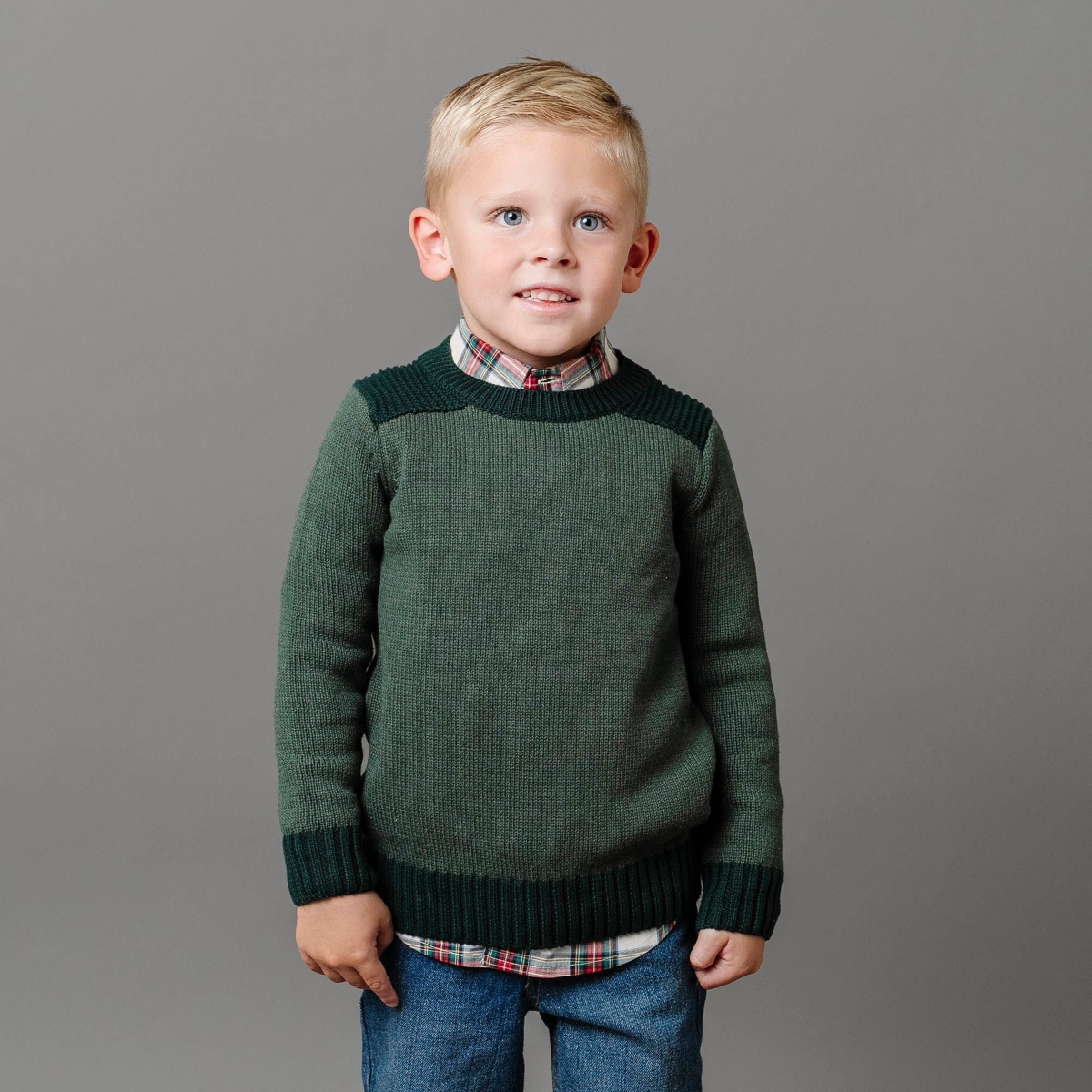Hope & Henry Boys Organic Long Sleeve Shoulder Detail Crew Neck Pullover Sweater