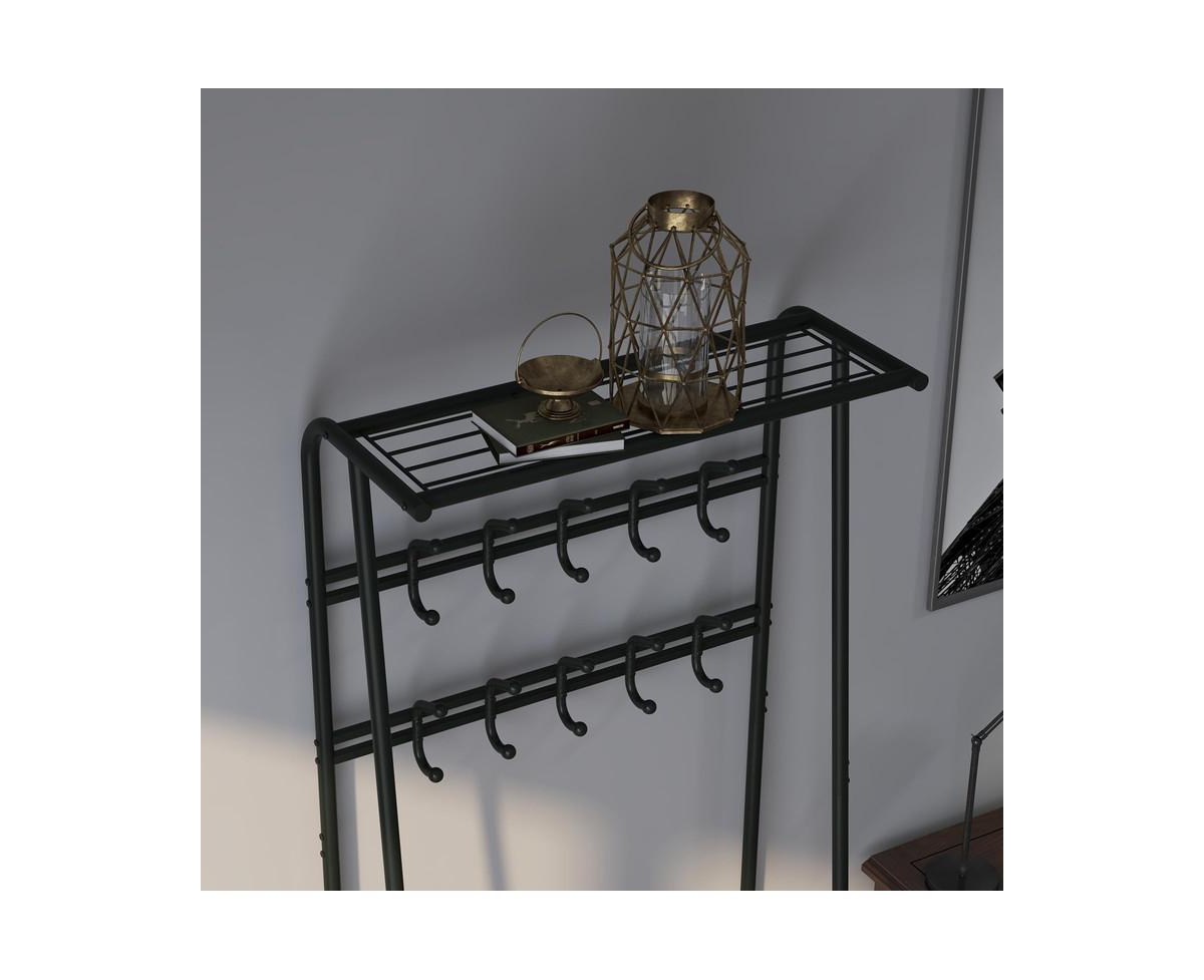 Garmin Coat Rack Shoe Bench with 5/10 Hooks, Hall Trees Entryway Bench with Storage for Entryway, Living Room, Bedroom,- Brown