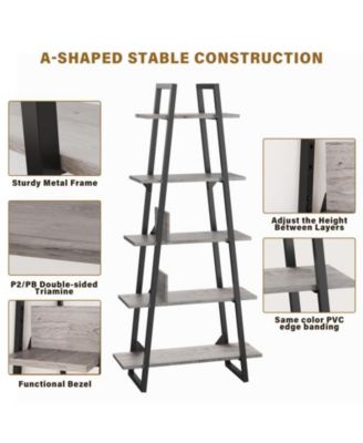 Garmin Bookshelf 5 Tier Industrial Wood, Tall Open Rustic Etagere Bookcase Ladder, Standing Display Shelves for Home Living Room Bedroom Office