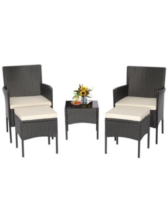 5 Pieces Outdoor Wicker Sofa Set with Coffee Table and 2 Ottomans