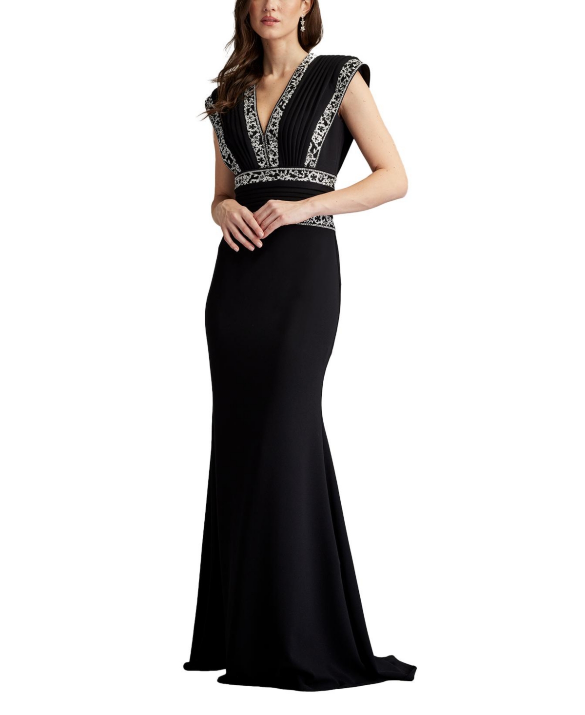 Tadashi Shoji Women's Bedi Embroidered Trim Gown - Bk/iv