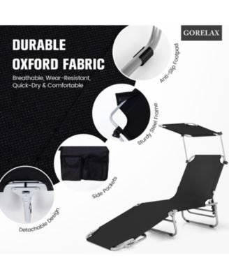 Black 5-Position Adjustable Outdoor Recliner Chair with Canopy Shade