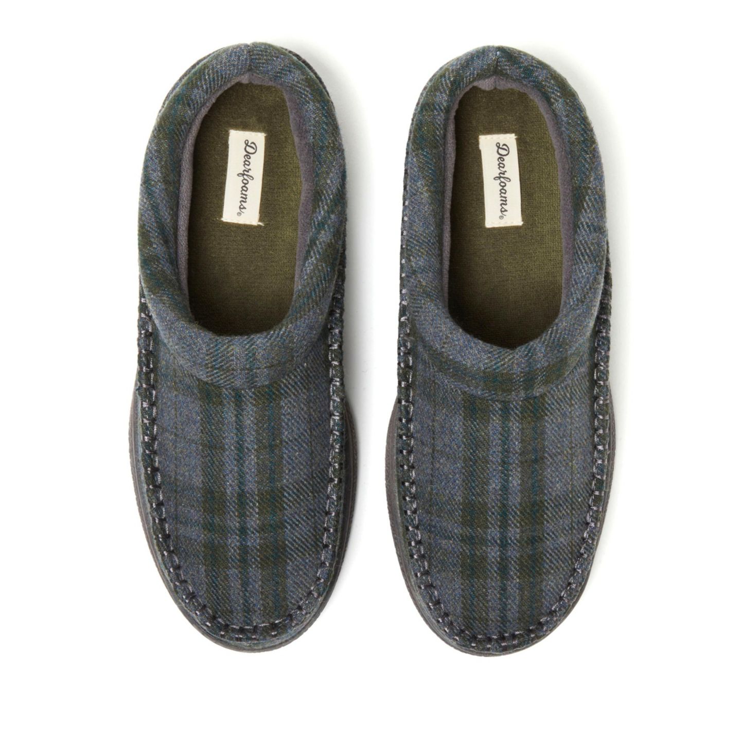 Мужские сабо Dearfoams Thompson Plaid Moccasin Toe Clog House Shoe Slipper, цвет: Синий — фото 5