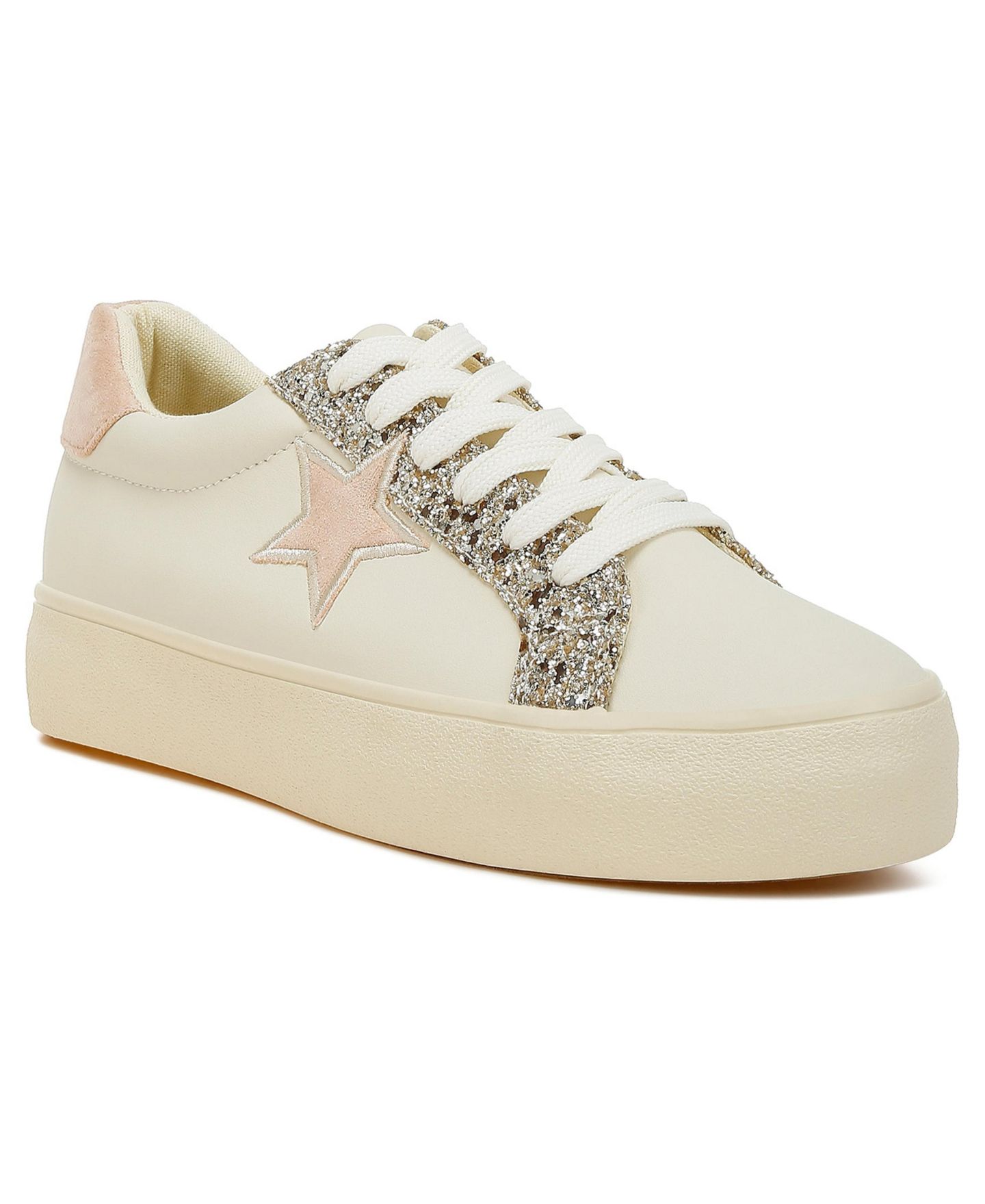 Женские кроссовки London Rag Bomber Metallic Star Glitter, цвет: Бежевый золотой кожаный — фото 1